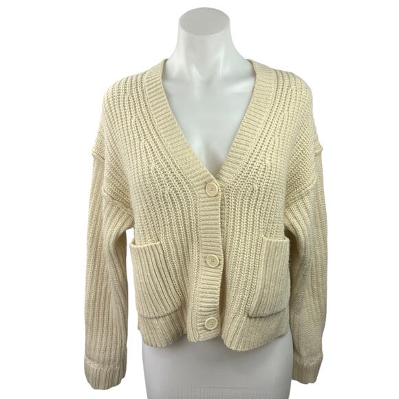 JW Anderson X Uniqlo Cream Wool Blend Waffle Knit Button Crop Cardigan Sweater M - Picture 1 of 4
